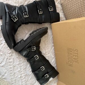 Steve Madden Black Buckle Boots with Leather Straps